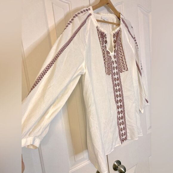 J. Jill 100% Cotton White Boho Embroidered 3/4 Sleeve Tunic Top Size 2X - Picture 4 of 9